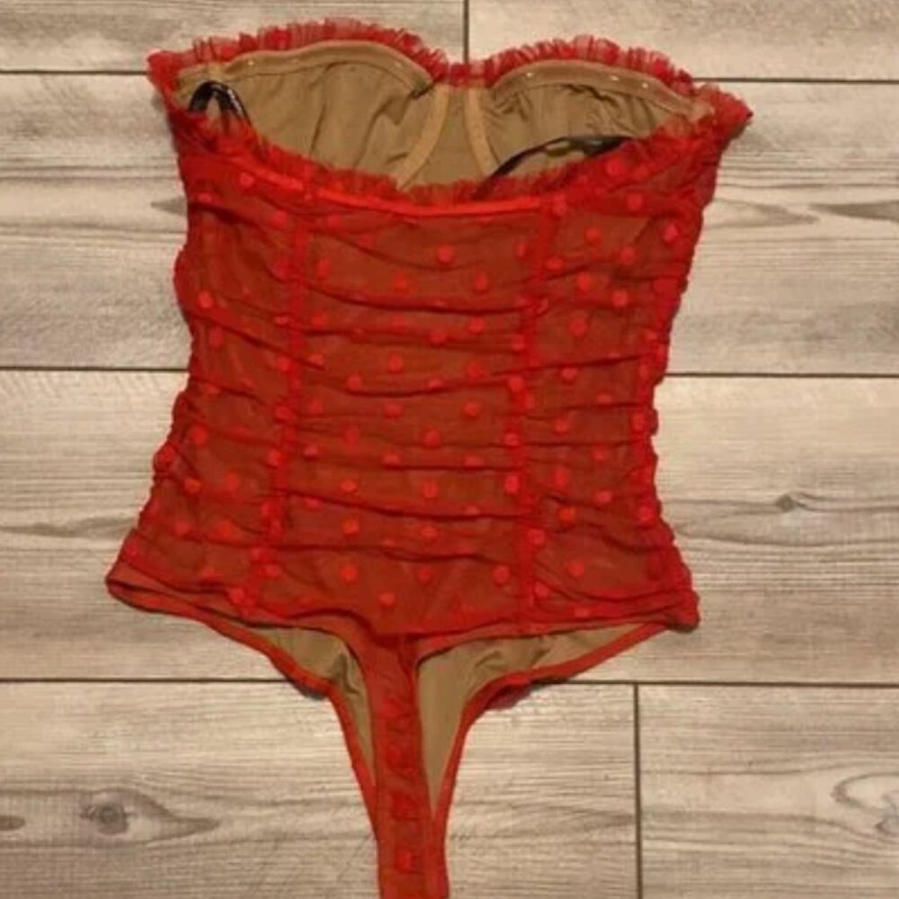 MAJORELLE Wyn Polka Dot Bodysuit- Red- Size M (Worn Once) - Picture 6 of 6